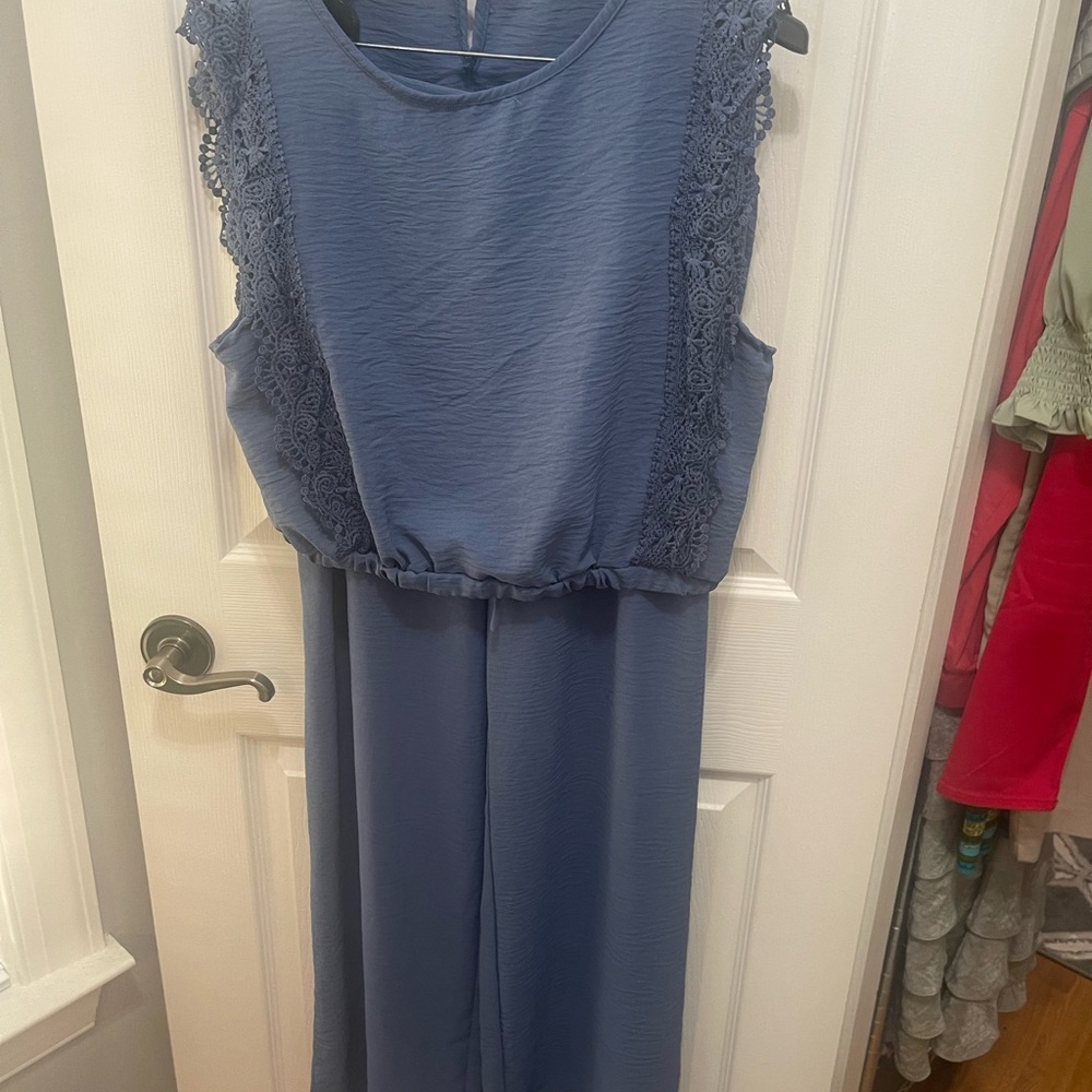 SHEIN Blue Sleeveless Flutter Sleeve Pantsuit - Picture 12 of 14